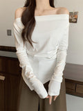 One-Word Shoulder Design Feeling With Irregular Long-Sleeved T-Shirt Women's Autumn Collarbone Sexy Bottoming Shirt Pure Desire Top