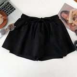 Vintage Fashion Simple Rope High Waist Thin Deer Skin Velvet Skirt Anti-Skin Short Skirt A-Skirt Women's Autumn Winter
