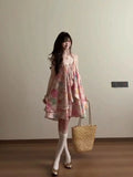 Summer Flowers Sweet Hanging Back With A Back-To-Back Flower Dress Summer New Design Large Skirt Skirt