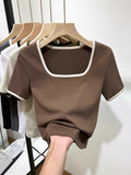 Black T-Shirt Women's Short-Sleeved Collar 2026 New Summer Color Niche Design Sense Hit The Bottom Of The Top Of The Shirt
