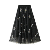 3D Three-Dimensional Embroidery Dragonfrog Embellishing Net Yarn Dress Summer 3 Color French Romantic Skirt High Waist Dress 1810