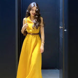 2026 New French Temperament Yellow Sleeveless Shirt Dress Women's Summer High-End Waist Skirt