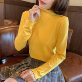 Winter White Wood Ear Half-High Collar In The Bottom Shirt Women 2026 Autumn And Winter New Leisure Blouse