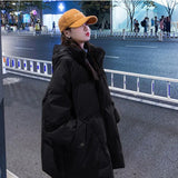 Black Down Cotton Suit Mid-Long 2025 Winter New Korean Version Of Loose Small Thick Cotton Coat