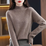 Line Ready-Wear 100% Pure Wool 2026 Autumn And Winter New Women's Half-High Collar Short- Jacket Loose Knit Sweater