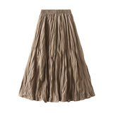 2025 Autumn New High-Rise Slim Folding Long Swing A-Dress Skirt Women 0838