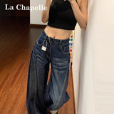 Vintage Scissor Jeans Women Autumn Trend New Small Design Feeling Loose Slebage Leg Pants
