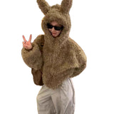 Cute Rabbit Ear Imitation Fur Short Hooded Plush Coat Women Winter Loose Plus Lazy Hairy Fur Coat