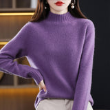 Line Ready-Wear 100% Pure Wool 2026 Autumn And Winter New Women's Half-High Collar Short- Jacket Loose Knit Sweater