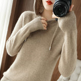 Wool Blended 2026 Autumn And Winter New Women's Loose Hoodie Hoodie Solid Color Short-Case Sweater Knitted Hoodie