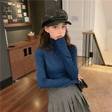 Half-High Collar Bottomed Bottoming Women's Spring And Autumn And Winter New White Long-Sleeved T-Shirt Wood In The Ear Of The Ocean High-End Coat