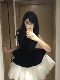 Sweet Ballet Style Dress Velvet Spliced Ponum Princess Dress Girl Summer Waist Thin Sleeveless Vest Dress