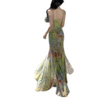 French Holiday Wind Seaside Photo Dizzling Elastic Net Yarn Thin Fishtail Hanging Dress To Collect The Waist And Hip Dress