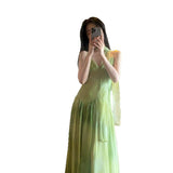 Seaside Holiday Wind Niche Chic Tie-Dye Dress Women Summer Green Fresh Temperament Dress Dress