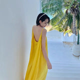 Seaside Vacation Sexy Bare Back Sling Dress Women's New Summer Loose A Skirt Gentle Yellow Long Dress
