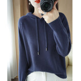 Wool Blended 2026 Autumn And Winter New Women's Loose Casual With Hat Jacket Solid Color Short Knitted Hoodie