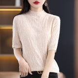 Fine-Woven Wool 2026 Autumn New Temperament Five-Sleeve Female Tree Pit Embroap In The Sleeve Short Bottom Knitting Shirt