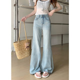 Hottie Light Blue Jeans Women Autumn High-Rise Water Wash Micro-Tamps Drag Trousers Black Gray Broad Leg Trousers