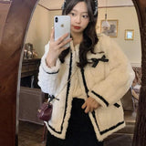 New French Retro Bow Coat In Winter 2025 Women's Age-Reduced Warm Lamb Velvet Thick Coat