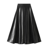 High-Rise Umbrella Skirt New PU Leather Skirt Women Autumn And Winter Slim Leisure A-Shaped Skirt Big Skirt 9827