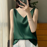 Silk Satin Double-Shoulder Sling Women's Vest 2026 Spring And Summer New Body Repair V Collar Short Temperament Inside The Top T-Shirt