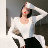 Shirt Women's Spring 2025 Newly Int Clad U-Necked Student T-Shirts Thin Spice Girls Girl Long Sleeve T-Shirt