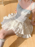 Summer White Ballet Half Dress Girl Lace Ponp-Girl Sweet Lace Girl Multi-Layered Folded Cake Skirt