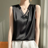 Silk Satin 2026 Spring And Summer Women's New V-Neck Sleeveless Small Vest T-Shirt Fashion With Loose Slings