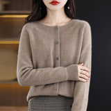 Line Ready-Wear 100% Pure Wool 2026 Autumn And Winter New Women's Short Collar Loose Knitted Cardigan Sweater Jacket