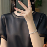 Silk Satin 2026 Spring And Summer Women's New Short Loose Round-Neck Color Mesh Yarn Short-Sleeved T-Shirt Temperament Thin Top