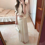 Two Sets Of Stylish And Light Luxury Summer New Hollow Repair On The Body Of Women's High-End Atmosphere Feel Thin Half Skirt