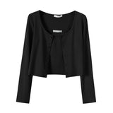 Slinged Vest Open-Shirt Two Sets Of Women 2025 Spring New Long-Sleeved Short-Sleeved Knitting Knitting Jersey Hottie Set