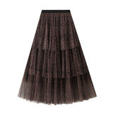 Autumn And Winter New Fashion Fashion Wild Wind Leopard Yarn Cake Half Dress Women's Mid-Long Dress 5029