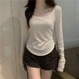 Long-Sleeved T-Shirts For Girls Spring And Autumn New Tide In Irregular Students Leisure Short Top Girl Bottom Shirt