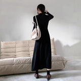In The Autumn And Winter Of 2025, The New Hepburn Style French Sweater Dress Black Half-Necked Bottom Knitted Dress Woman