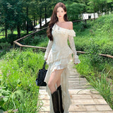 Sexy Babes Slender Sleeve Dress Girl Irregularly Slimmed Mid-Sized Skirt Maldives Skirt