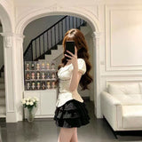 Summer Slimming Design Sense Sister College Sweet Doll Collar Blouse + Half-Dress Suit Woman