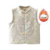 New Winter Cotton Thick Vest New Chinese Loose Round-Neck Women's Style Embroidery Warm Wool Collar Top