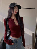 Body Slim Elastic Long Sleeves Shoulder T-Shirt Girl Spring And Autumn Sexy Figure Inside The Bottom Shirt Gray Tight Coat