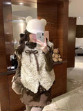 Miss Matsuno Bow Bumping Curly Curling Vest + Wave Point Set Of College Style Sweet Cute Coat