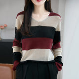 Fine-Woven Wool 2026 Autumn And Winter New Women's Loose V-Neck Color Wide-Snender T-Shirt With A Top-Bottomed Knitting Shirt