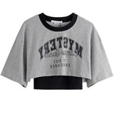 Vintage Trend Letter Print Two Sets Of Short-Sleeved T-Shirts Spice Girls Jazz Dance Loose Outer Wear Burqa Woman