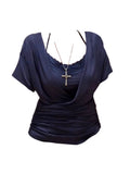 Fat Sister Pure Hottie Big Neckline Neckline Waist Short Sleeve Top Lady Summer New Lace Hanging Neck Sling Suit
