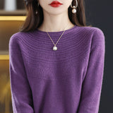 Line Ready-To-Wear Seamless 100% Pure Wool 2026 Autumn And Winter Women's Round-Neck Edge Hollow Short Bottom Knitted Sweater