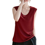Lyselle Tiansi 2026 Spring And Summer Women's New Short-Sleeved U-Neck Solid Colorless Vest Knitted Short-Sleeved T-Shirt