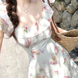 French Gentle Roses Crumbs Waist Dress Women's Unique Beautiful Temperament Lotus Leaf Side Fairy Beautiful Dress