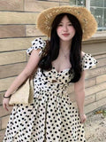 Large-Size Fat Sister French Wave Dot Dress Women's New Folds In Summer To Collect Waist Thin Temperament Long Skirt Sling