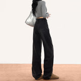 Black And Narrow Version Of Broad-Legged Jeans Women 2025 Autumn And Winter Trend New Super Soft Yarn Dredging Trousers