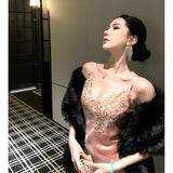 New Chinese Style Pink Three-Dimensional Flower Ribbon Ribbon Dress Temperament Famous High-End Birthday Dress Dress