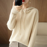 Wool Blended 2026 Autumn And Winter Women's New Korean Version Of Loose Hoodie Hoodie Solid Color Knitted Bottom Hoodie